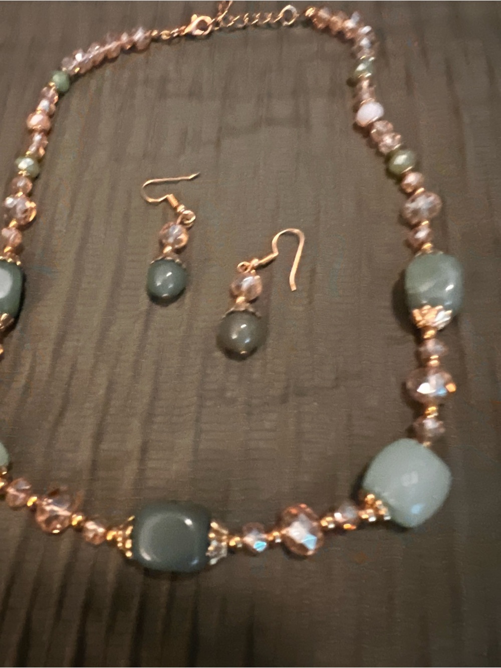 Gold-Tone Green Bead Necklace & Earrings Set